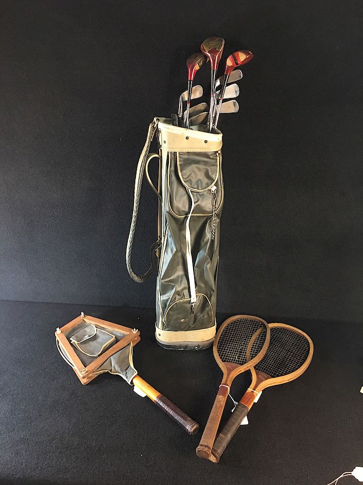 Appraisal: Vintage Sports Group Tennis Rackets And Golf Clubs Three Tennis