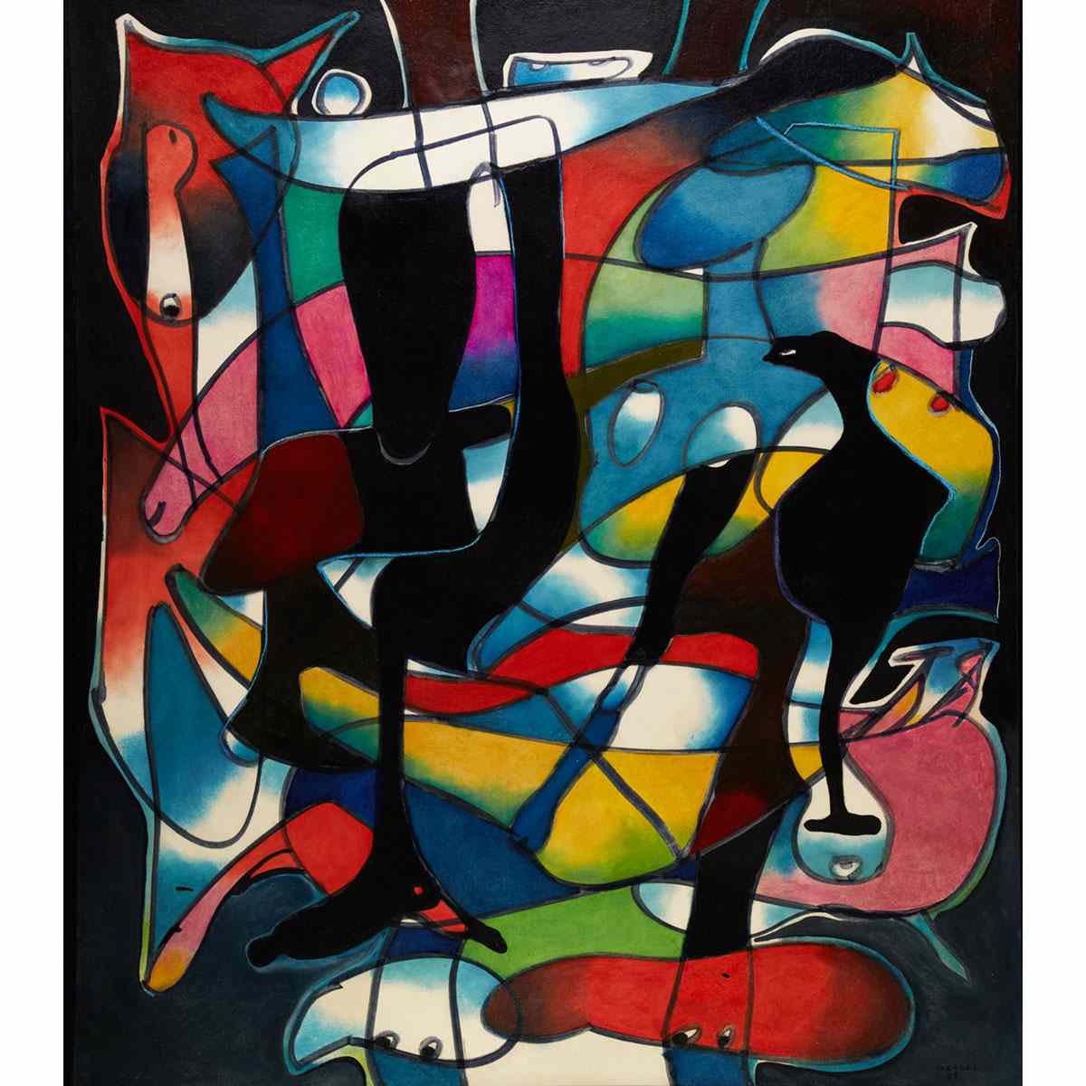 Appraisal: Julian Morales - Cuban UNTITLED ABSTRACT STAIN GLASS WINDOW Oil