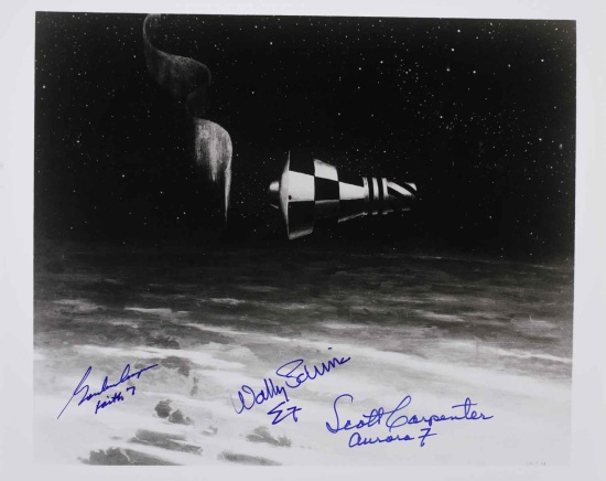 Appraisal: Mercury Spacecraft in Orbit Signed A black and white NASA