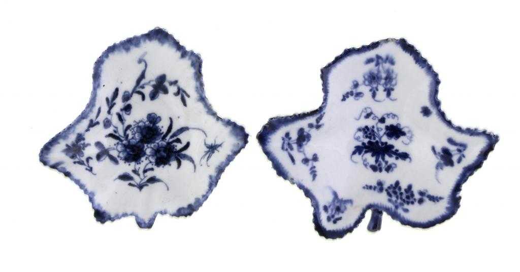 Appraisal: TWO DERBY PICKLE DISHES of vine leaf shape painted in