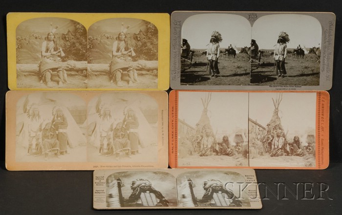 Appraisal: Five Stereo Views of Plains Indians one marked Thunder Hawk