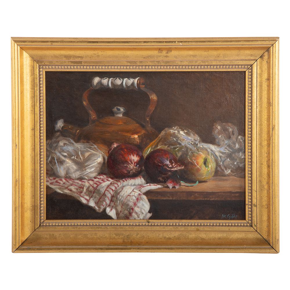 Appraisal: Nathaniel K Gibbs Onions Still Life oil American - Oil