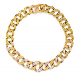 Appraisal: A Yellow Gold Platinum and Diamond Curb Link Necklace Cartier