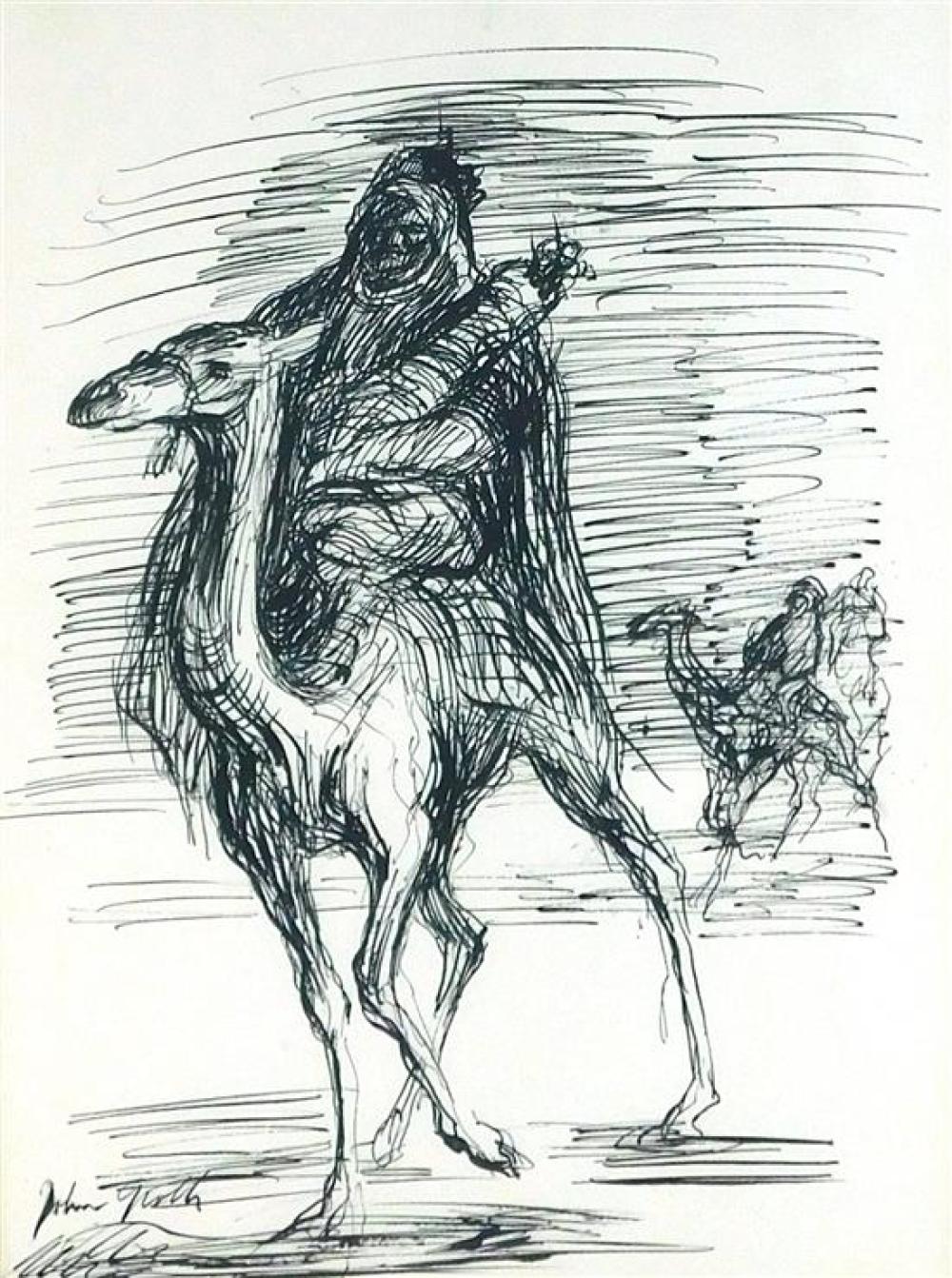 Appraisal: John Groth American - Nomad on a camel black ink