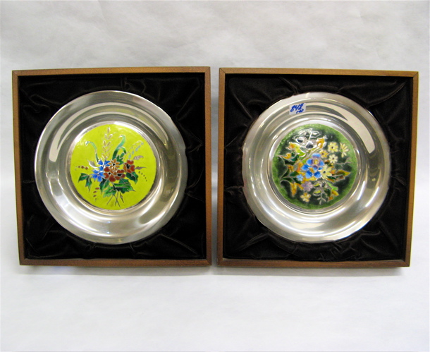 Appraisal: SIX STERLING SILVER PLATES four of which are champleve enameled