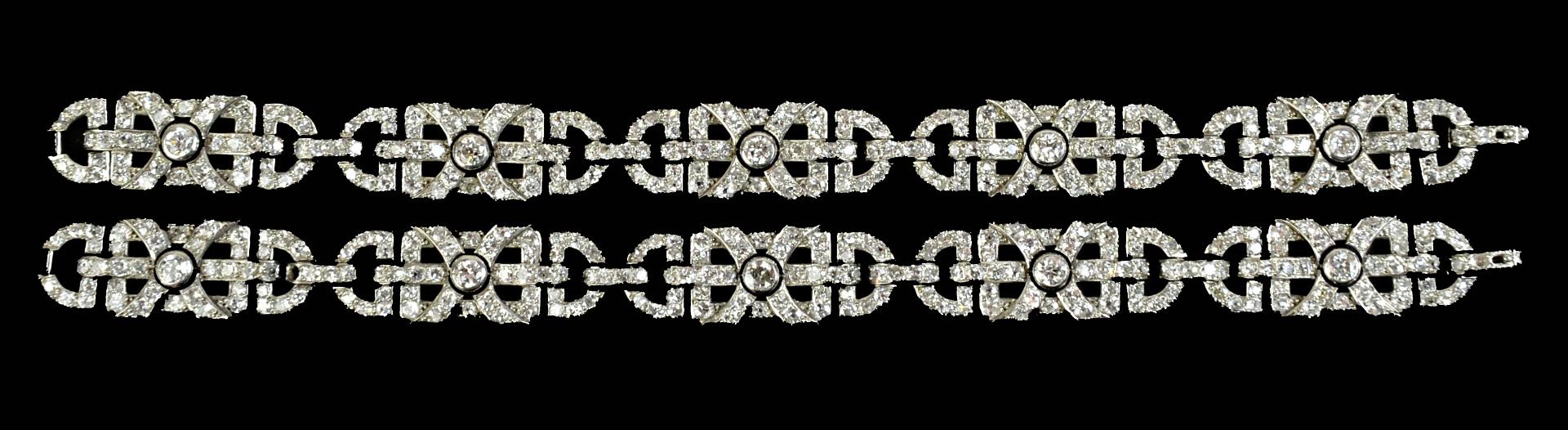 Appraisal: A pair of French platinum and diamond set bracelets circa