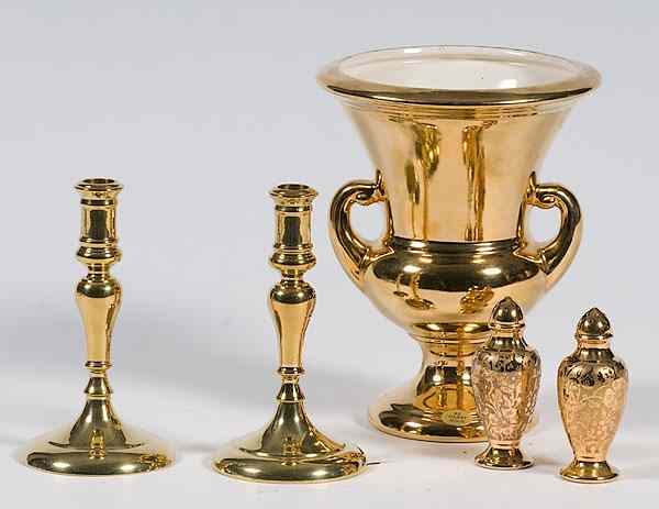 Appraisal: Brass Candlesticks Plus Haeger Vase Plus includes a pair of