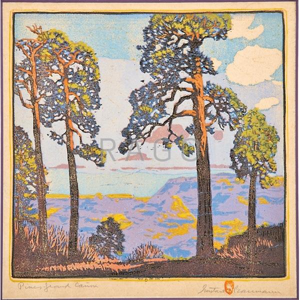 Appraisal: GUSTAVE BAUMANN Woodblock Pines - Grand Ca on Condition Report