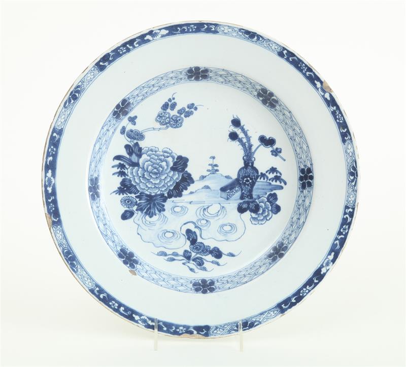 Appraisal: DUTCH BLUE AND WHITE DELFT CHARGER Unmarked the scene with