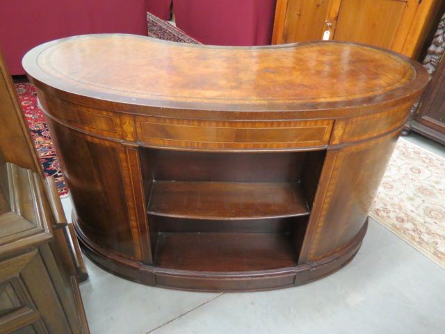 Appraisal: Antique Mahogany Desk leather inset kidney shape urn and floral