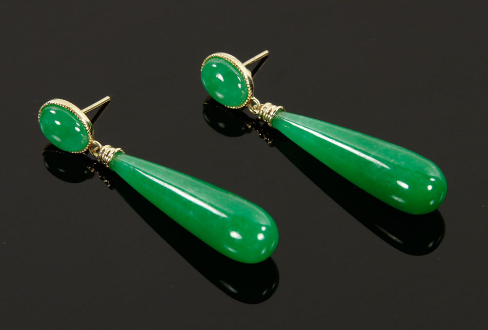 Appraisal: - Pr K Yellow Gold and Jadeite Earrings Pair of