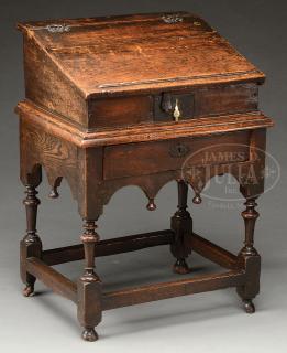 Appraisal: WILLIAM AND MARY CARVED OAK BIBLE BOX ON STAND WILLIAM