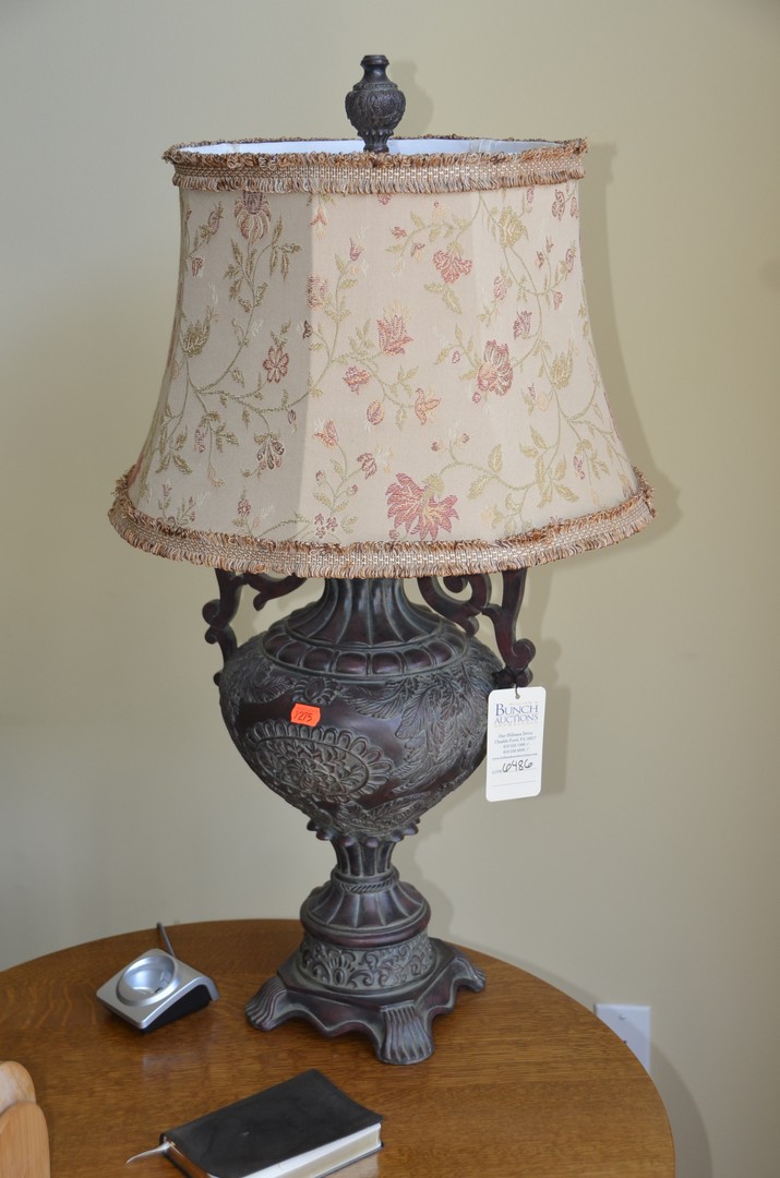 Appraisal: Pair of bronze colored Victorian style table lamps with brocade