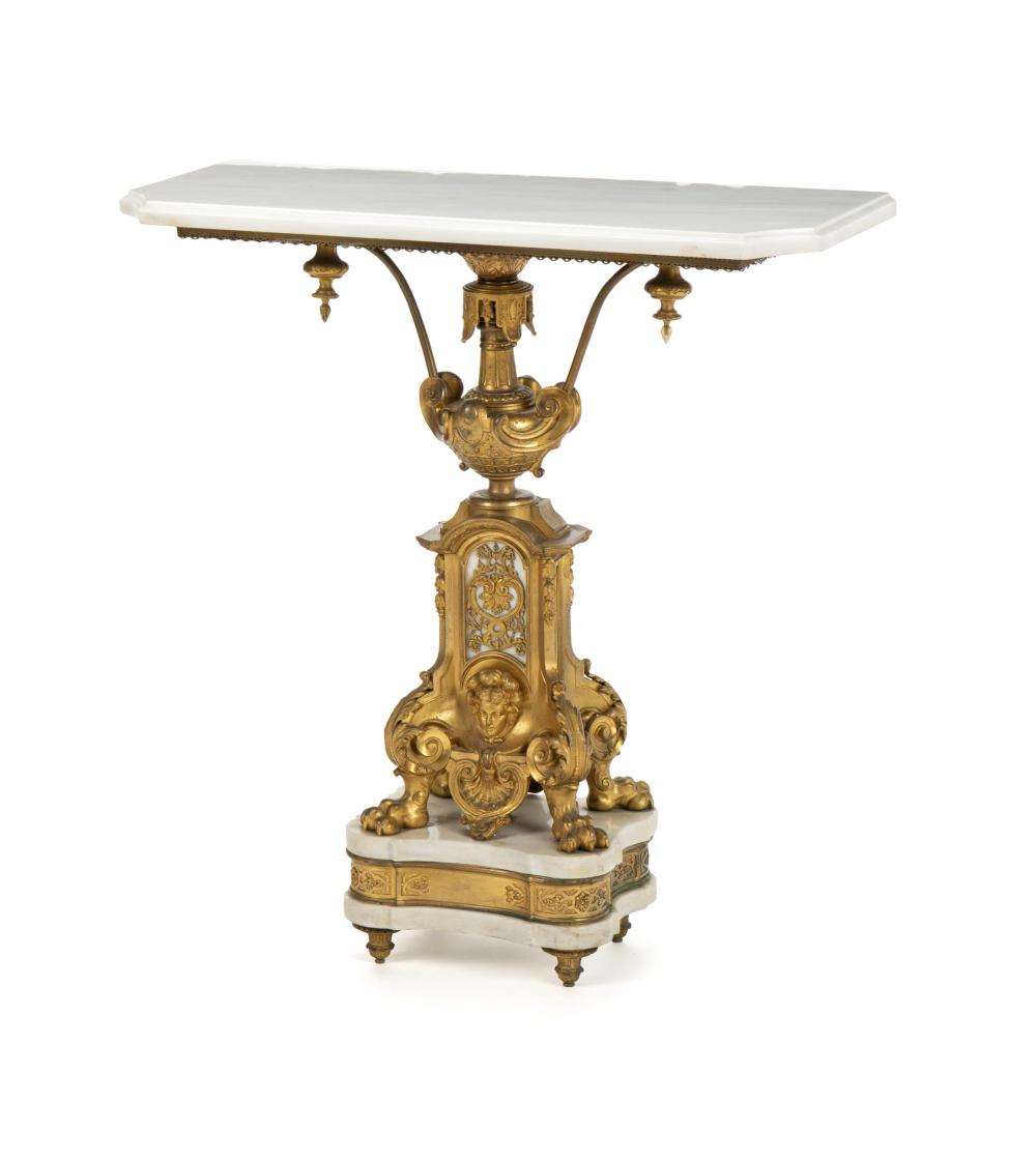 Appraisal: A French gilt bronze-mounted white marble console table Late th