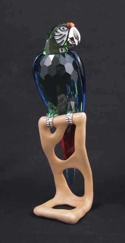 Appraisal: SWAROVSKI CRYSTAL FIGURAL MACAW Roland Schuster designer faceted chrome green