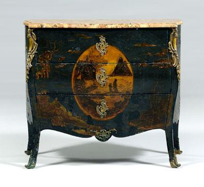 Appraisal: Louis XV style japanned commode variegated marble top japanned surface