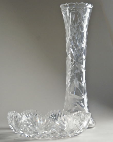 Appraisal: Two Hawkes Cut Glass Pieces a tall vase with floral