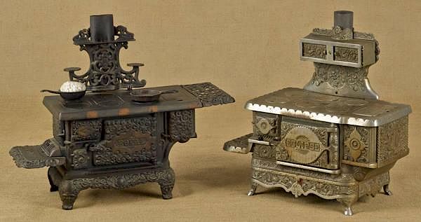 Appraisal: Two cast iron and nickel toy stoves to include a