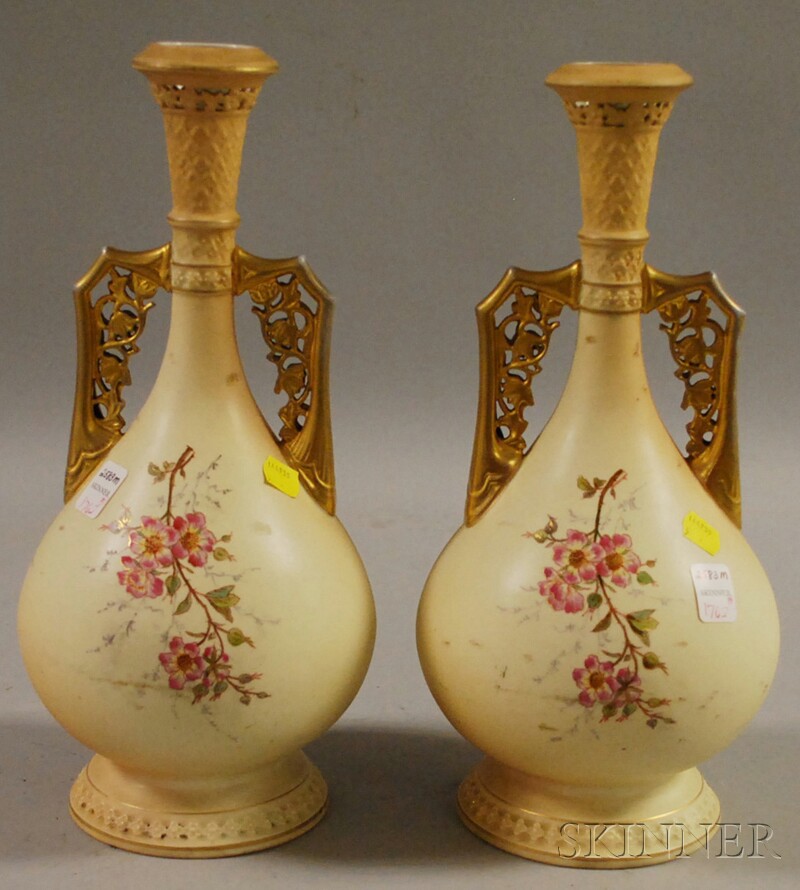 Appraisal: Pair of Royal Rudolstadt Porcelain Vases with hand-painted roses and