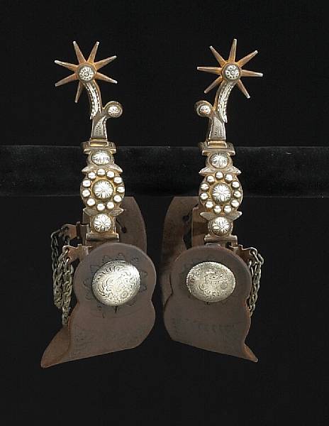 Appraisal: A pair of silver-mounted California style spurs by Eduardo Grijalva