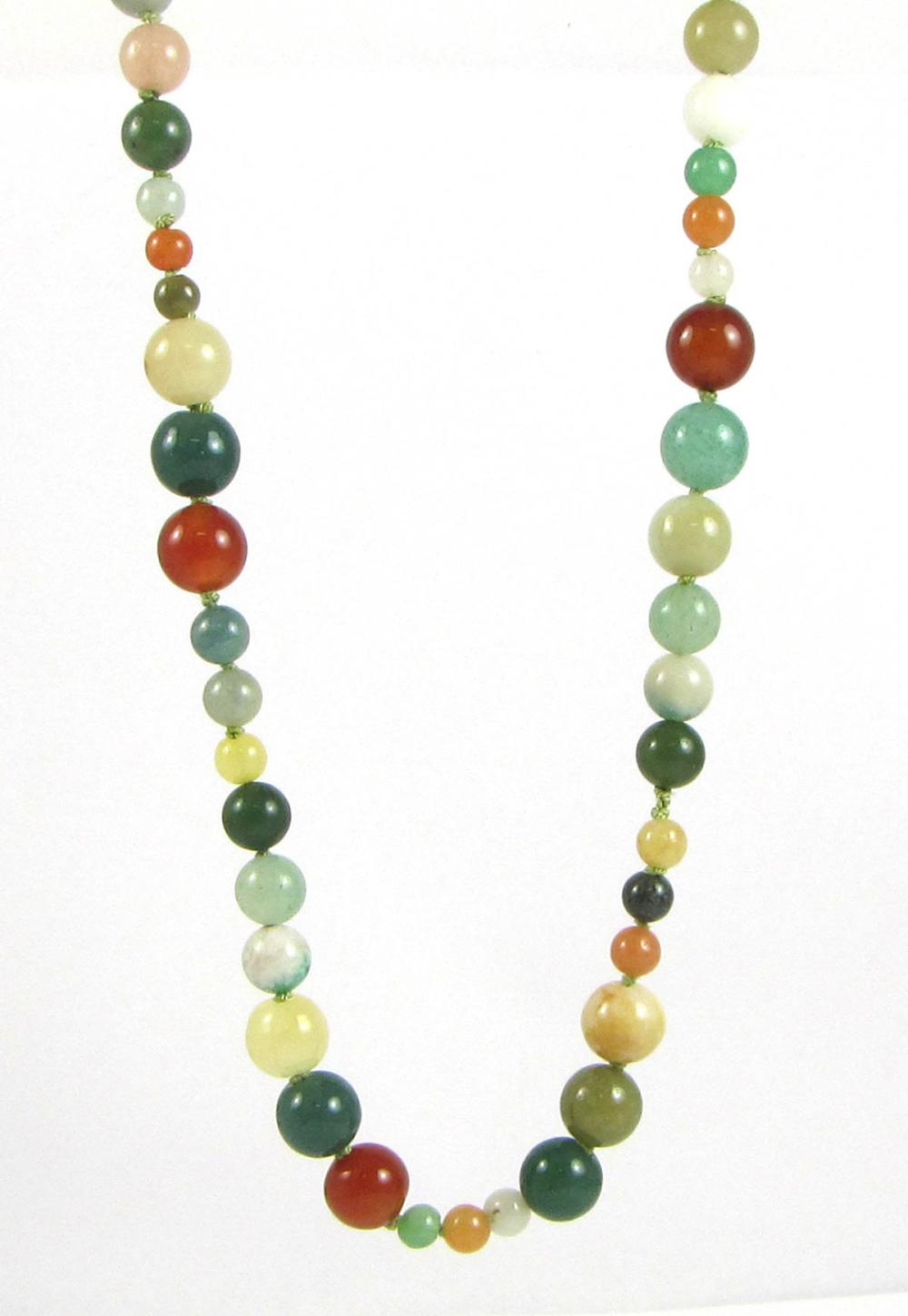 Appraisal: MULTI-COLOR JADE AND HARDSTONE BEAD NECKLACE The - hand-knotted necklace