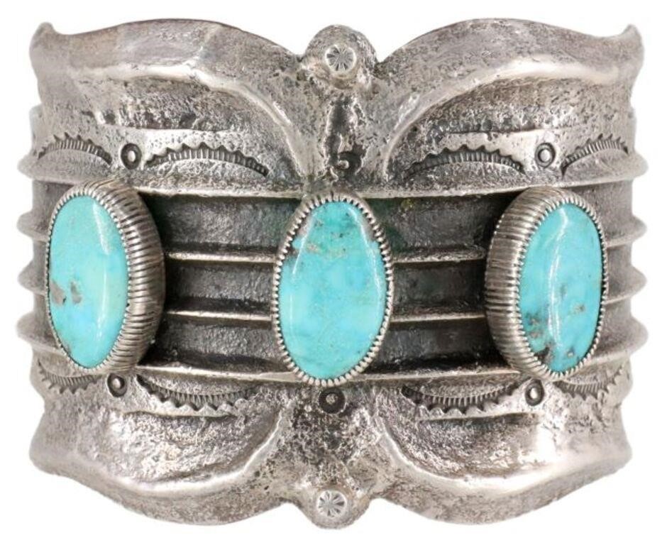 Appraisal: Native American tufa cast silver content unknown cuff bracelet likely