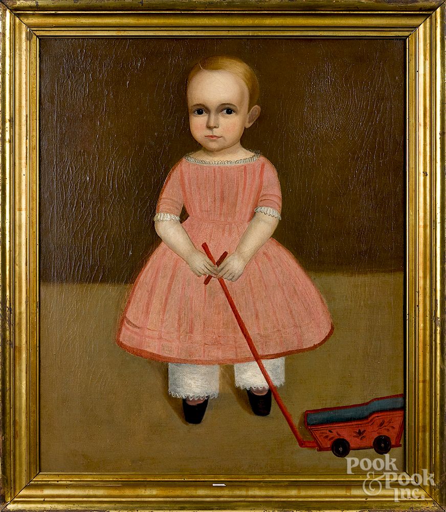 Appraisal: American oil on canvas folk portrait of a child American