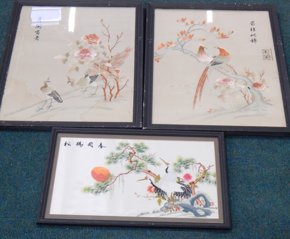 Appraisal: A pair of oriental silk embroidered pictures each in the