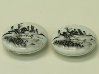 Appraisal: Pair of Chinese Grisaille Porcelain Ink Boxes Qianlong Mark Diameter