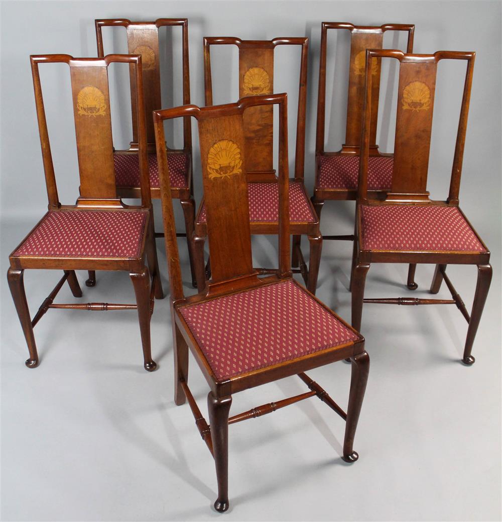 Appraisal: SET OF SIX EDWARDIAN WALNUT QUEEN ANNE STYLE CHAIRS WITH