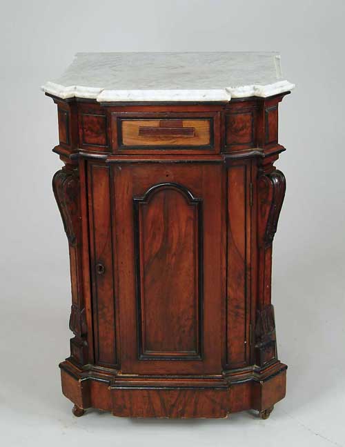 Appraisal: FINE ROSEWOOD MARBLE TOP HALF COMMODE White marble conforming top