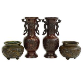 Appraisal: Two Pair Japanese Bronze Vases Two Pair Japanese Bronze Vases