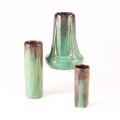 Appraisal: FULPER Three vases in Flemington Green flambe glaze two cylindrical