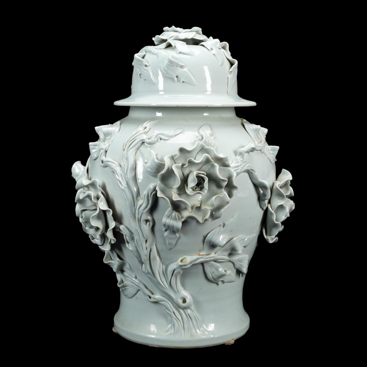 Appraisal: CHINESE BLANC DE CHINE FLOWERING TREE URN Chinese Blanc de