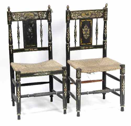 Appraisal: A pair of th Century painted chairs with rush seats