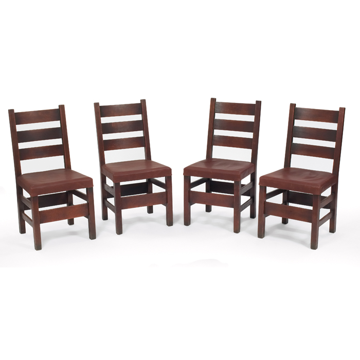 Appraisal: Gustav Stickley side chairs set of four heavy ladder-back form