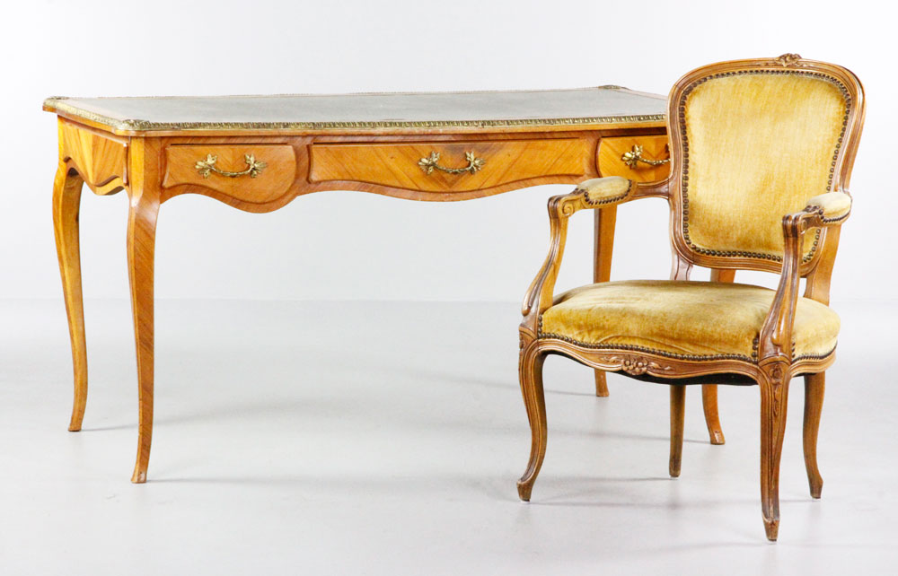 Appraisal: - French Writing Desk and Chair French writing desk with