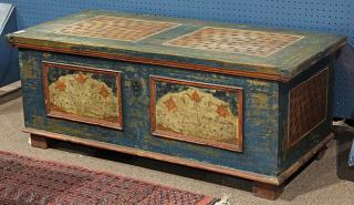 Appraisal: Continental painted pine blanket chest early th century having a