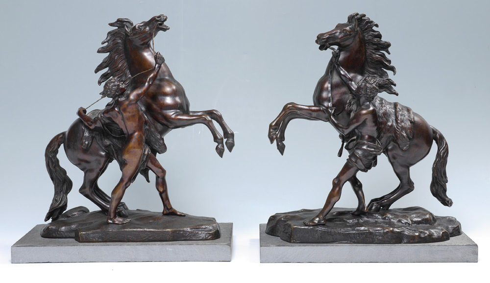 Appraisal: PAIR AFTER COUSTOU BRONZE MARLY HORSE SCULPTURES After Guillame Coustou