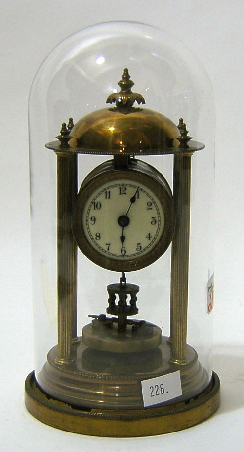 Appraisal: Brass mantle clock with glass dome h