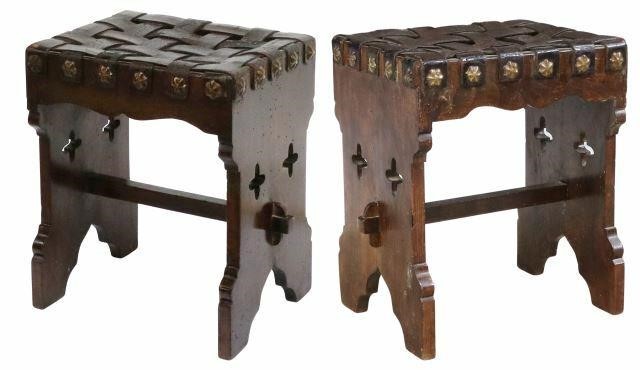 Appraisal: pair Spanish Baroque style stool early th c woven leather