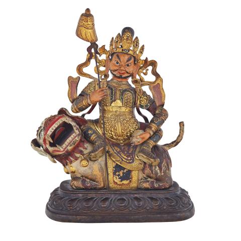 Appraisal: Polychromed Bronze Figure of Vaishravana Tibeto-Chinese th th Century Cast