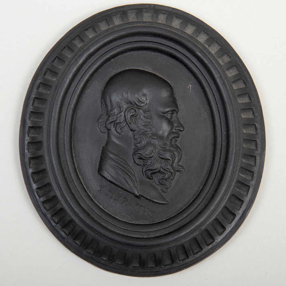 Appraisal: Wedgwood Black Basalt Oval Portrait Medallion of Socrates Apparently unmarked