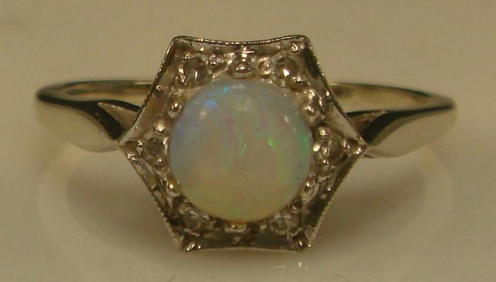 Appraisal: K WG Opal and Diamond Ring mm round opal cabochon