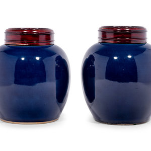 Appraisal: A Pair of Chinese Blue Glazed Porcelain Ginger Jars TH