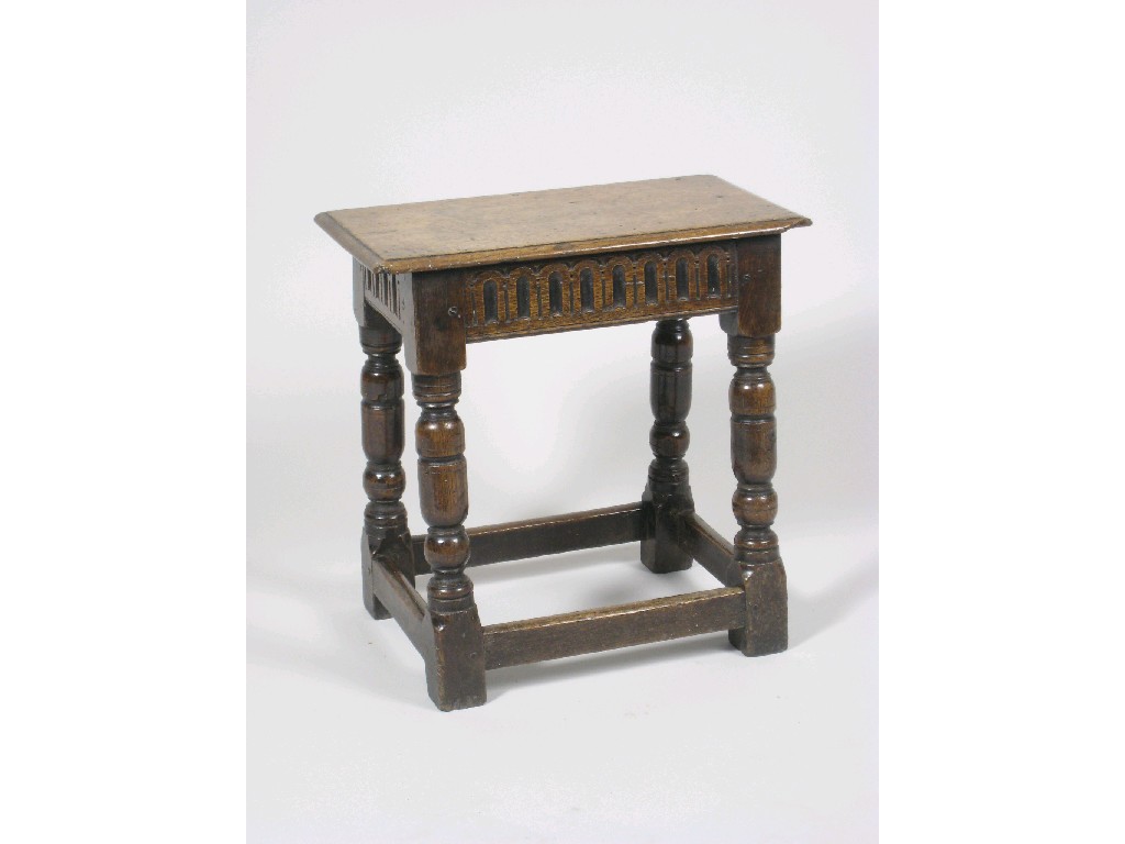 Appraisal: A th Century style oak Joint Stool with gouge carved