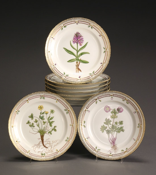 Appraisal: Eight Royal Copenhagen 'Flora Danica' Luncheon Plates Dated - Each