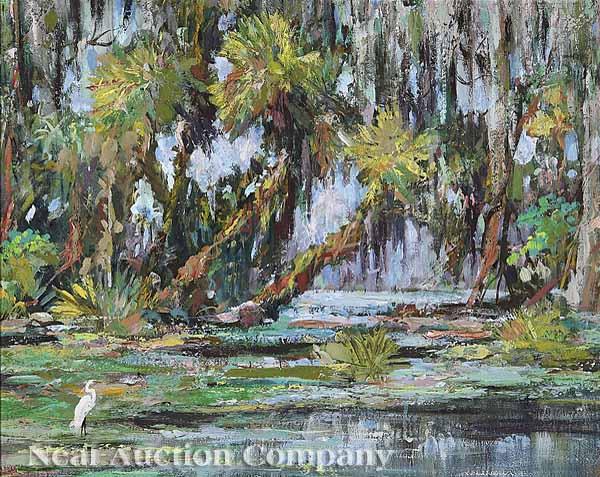 Appraisal: American School Florida th c Heron in the Bayou oil