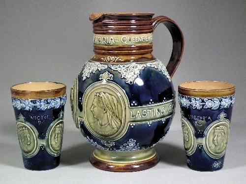 Appraisal: A Doulton Lambeth stoneware pottery jug designed to commemorate Queen