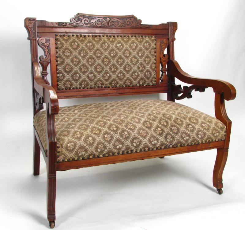 Appraisal: Late Victorian Carved Frame Settee mahogany with padded seat ''